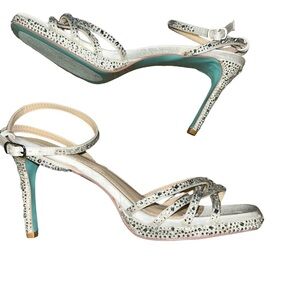 betsey Johnson SB darla strappy crystal platform stiletto heels 8.5 bridal bling